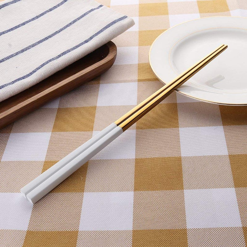 Minta 5 Pairs Fashionable and exquisite Korean stainless steel chopsticks (White+Gold) - Image 2